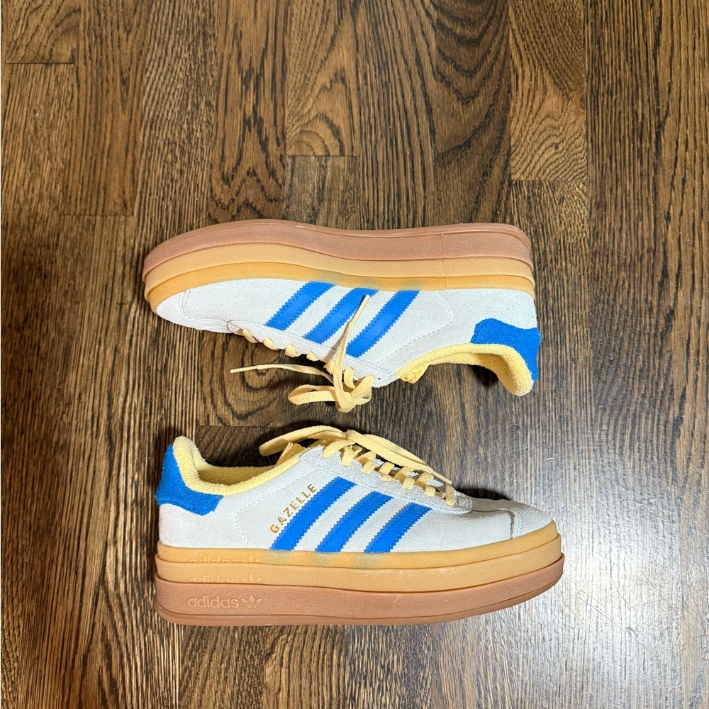 Adidas Gazelle Cream and Blue Sneakers